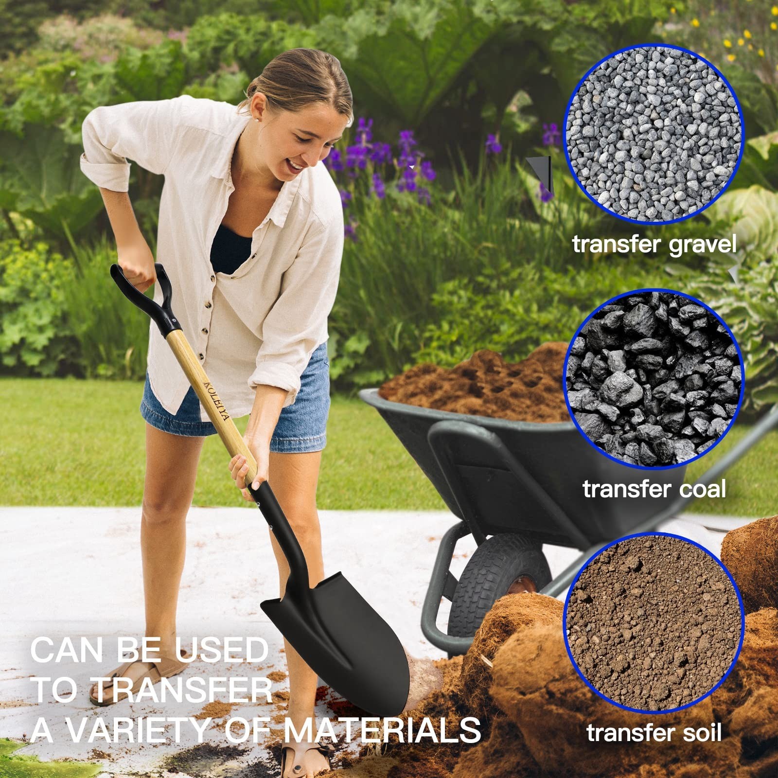 41 Inch Round Point Shovel for Digging,Heavy Duty Garden Shovel with D-Handle...