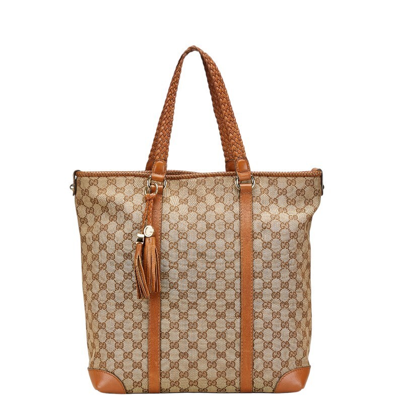 GUCCI GG Canvas Tote Bag with Leather Trim 257031 417928