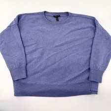 Eileen Fisher Petite Merino Wool Boxy Sweater Periwinkle Blue PL Basketweave