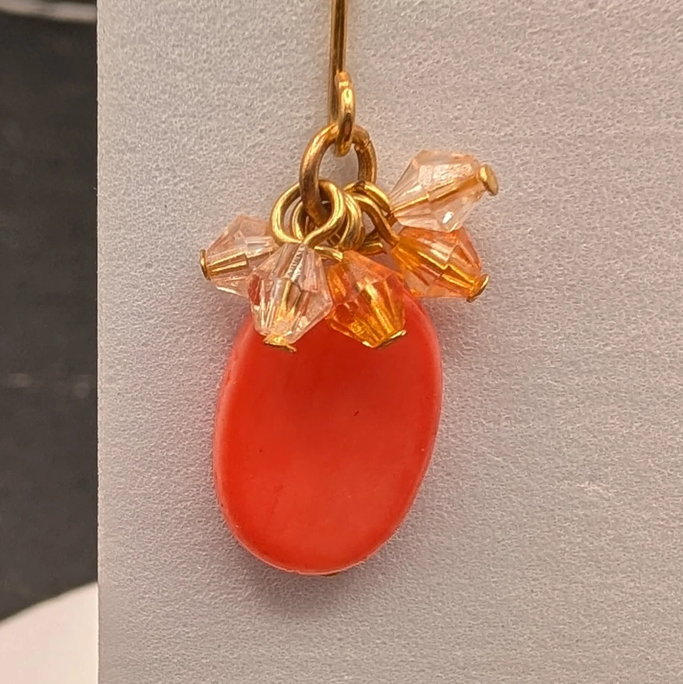 Pendientes Colgantes Cuentas Naranja con Racimo de Cristal Tono Dorado Otoño Boho Foto 4 de 4