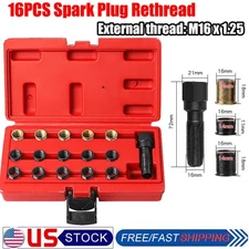 16pc Spark Plug Thread Repair Rethreading Tool Kit M16 Threaded Coil Insert