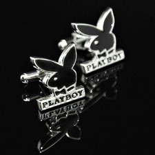 PLAYBOY CUFFLINKS Bunny Retro Black Enamel Metal with Gift Bag