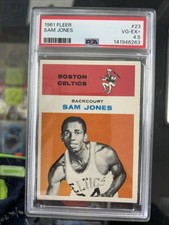 1961 FLEER SAM JONES BASKETBALL ROOKIE CARD #23 PSA Graded 4.5 Fresh Slab Beauty. rookie card picture