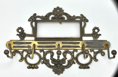 Antique Collectable Solid Brass Wall Mountable Picture And Tie Rack 5 Hooks