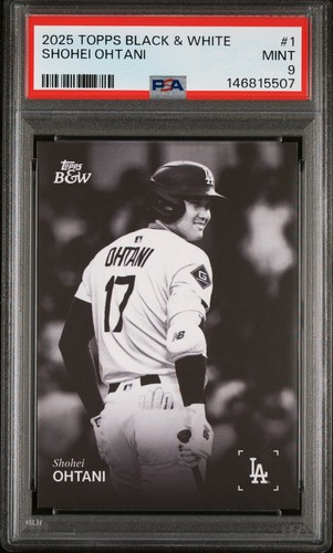 Shohei Ohtani 2025 Topps Black & White #1 Japan Dodgers GOAT Premium Photo PSA 9
