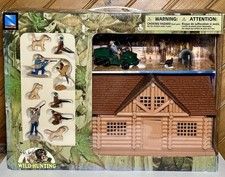 Nuovo Ray Wild Hunting Playset 14 pezzi action figure ATV cani uccelli cabina HTF