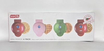 Dash 4'' Mini Waffle Maker 4 Pack Holiday Valentines/Heart/ Tree/Ginger Bread Man