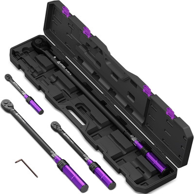 4PCS Click Torque Wrench Set, 20-650 Ft.Lb, Dual Range for Bikes & Cars