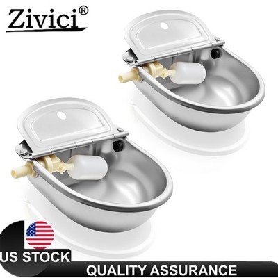 2 PCS Automatic Water Stainless Steel Trough Horse Cow Dog Drink Sheep Auto Bowl