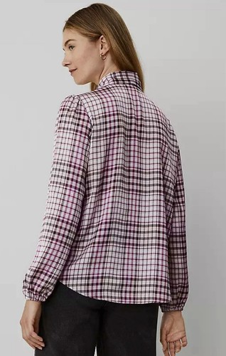 EUC $90 WOMENS SZ LARGE (bust 46”) ANN TAYLOR LOFT SHIRT TOP BLOUSE TIE NECK - 第 2/7 張圖片