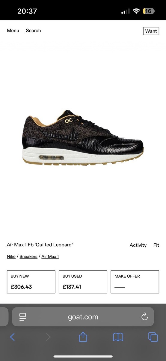 Nike Air Max FB Quilted Leopard Pattern Size UK Vintage