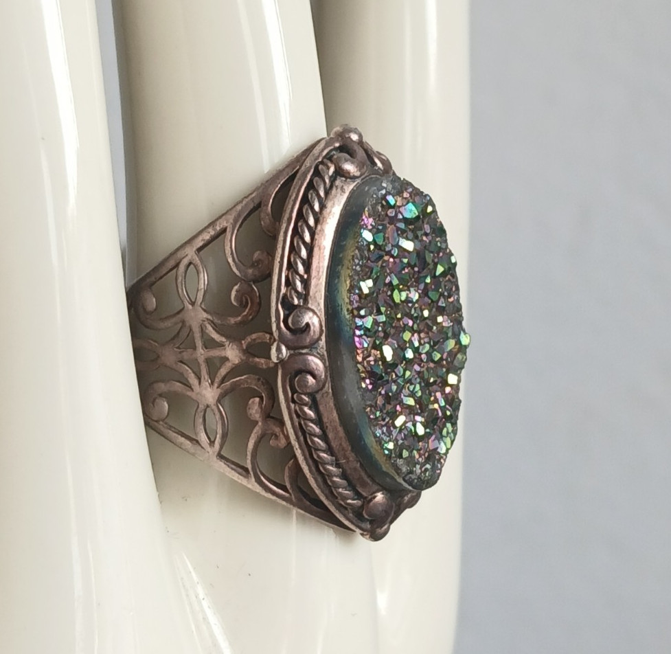 Sterling Titanium Aura Quartz Statement Ring - image 2