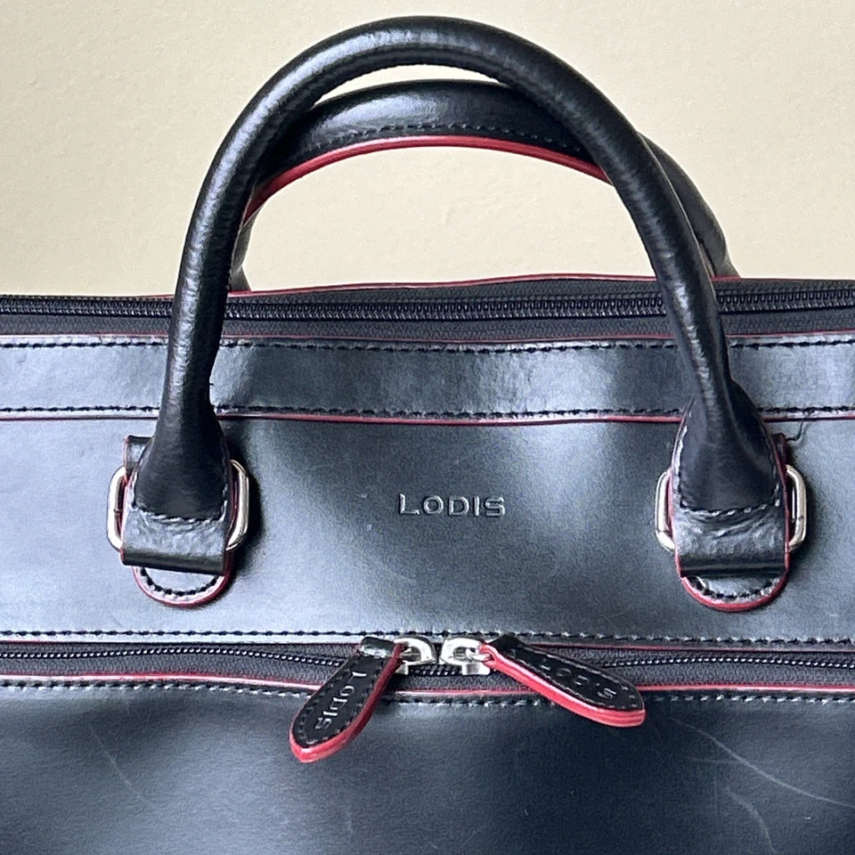 LODIS 便携式电脑包 公文包 Audrey Brera 黑色 带红色装饰 肩带 * 阅读* — 第 2/4 张图片