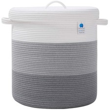 16" x 16" x 18" Extra Large Storage Basket with Lid, Cotton Rope Storage Bask...