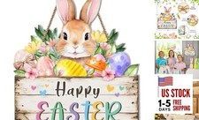 Happy Easter Signs for Home Decor Outdoor Indoor 11.4" Floral Spring Bunny Egg