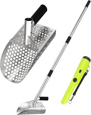 Long Handle Sand Scoop,With Metal Detector Pinpotiner,Stainless Steel Beach Meta