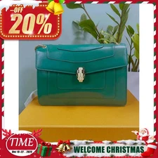 Bvlgari Serpenti Froever Leather Green Calfskin  Chain Leather Shoulder Bag AUTH