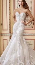 David Tutera Ivory Light Gold Embellished Strapless Wedding Gown Size 18 $2073