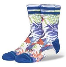 Stance Socks Crew Tropical Floral Palm Blue Stripes Small/Kids Youth LRG Size 3