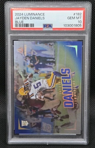 Jayden Daniels 2024 Panini Luminance Blue Rookie #182 /150 PSA 10 LSU Commanders