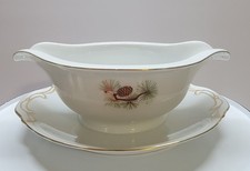 Fukagawa Arita Hand Painted Pine Cone Gravy Boat With Under Plate Pattern 904