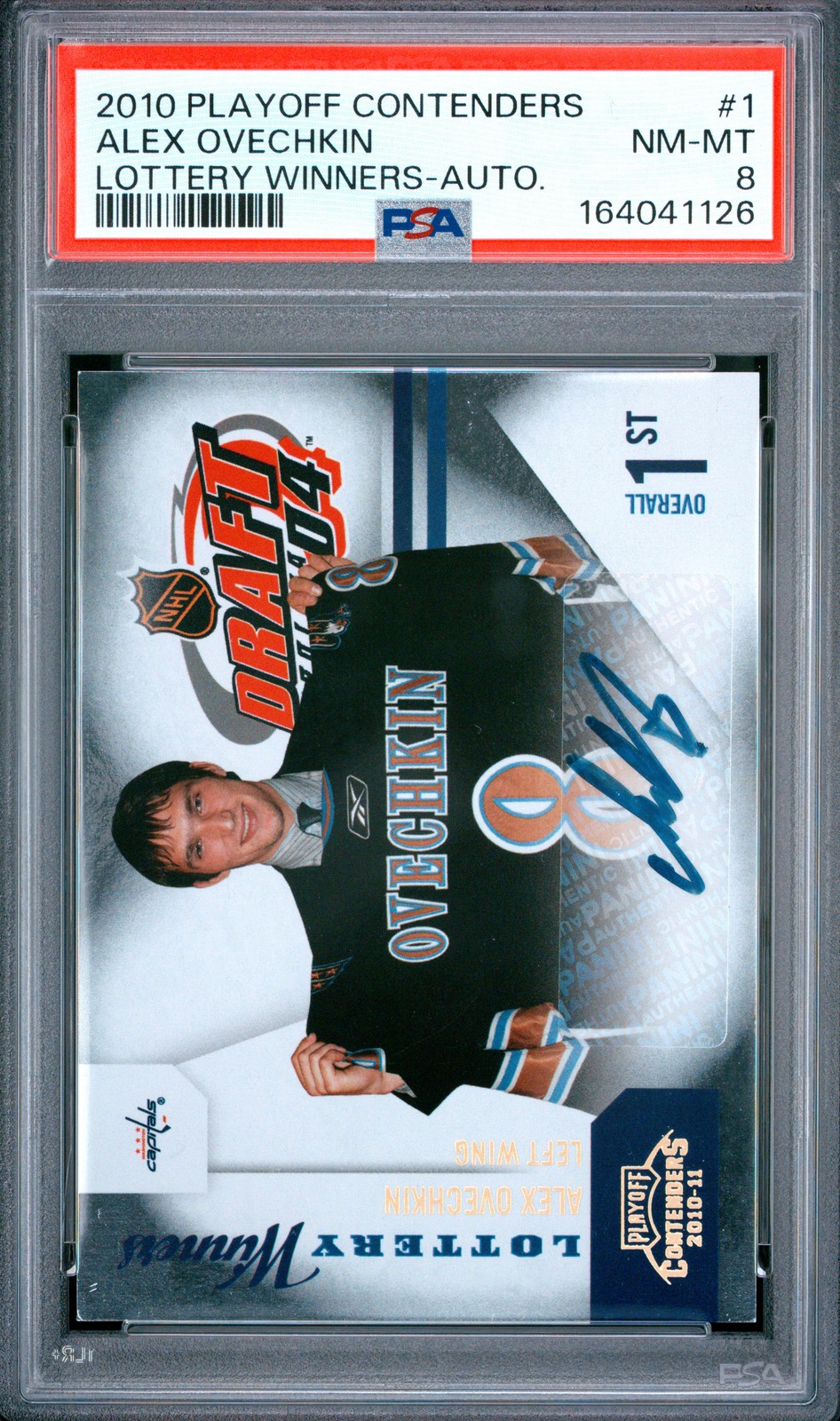 2010 PLAYOFF CONTENDERS LOTTERY WINNERS AUTO #1 ALEX OVECHKIN 15/25 PSA 8