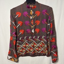 Women’s Tory Burch Pokhara Brown Tunic Vibrant Orange And Purple Embroidered 10