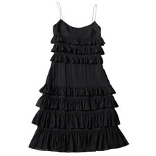 Valentino Roma Ruffle Tiered Dress Women Black Lace Spaghetti Strap Whimsigoth 6