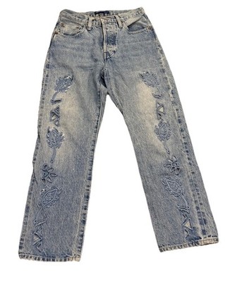 Levi s Made & Crafted 501 Crop Selvedge Womens W25 Big E Straight Leg Blue Jeans