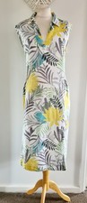 Ladies Laura Ashley White Yellow Blue Floral Linen Shift Dress Size 14 Pockets