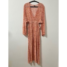 Old Navy Floral Print V Neck Cutout Maxi Dress Peach Womens XL Long Sleeve Boho