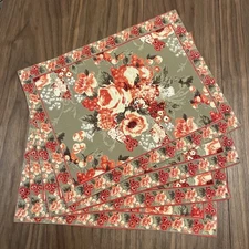 Set of 4 APRIL CORNELL Cottage Rose SAGE Canvas Placemats Cotton 14” x 17-1/2”