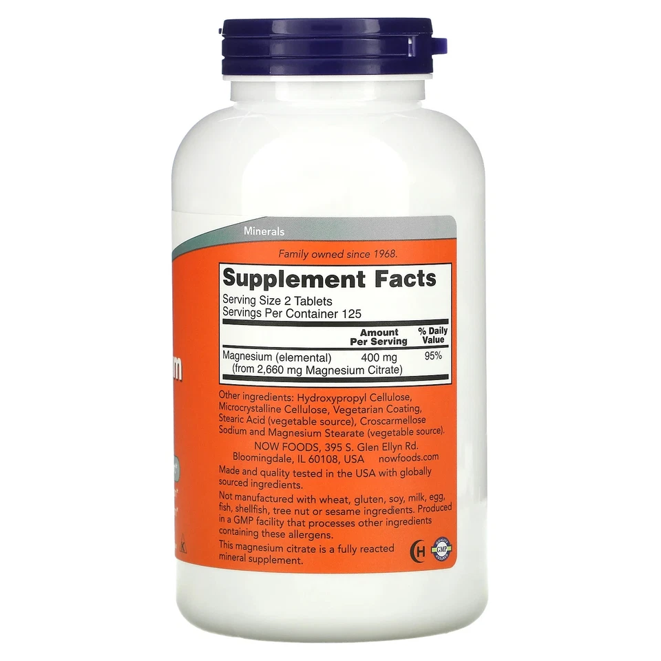 Now Foods Citrato de Magnesio 200 mg 250 Comprimidos Calidad GMP Asegurada, Kosher, Foto 2 de 3