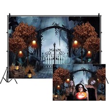 8x6ft Halloween Backdrop Horror Cemetery Iron Gate Scary Photo Background