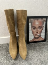 Zara Women s Tan Suede Mid-Calf Pointed Toe Boots Sz 36