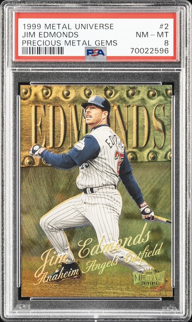 1999 FLEER METAL UNIVERSE PRECIOUS METAL GEMS #2 JIM EDMONDS 12/50 PSA 8