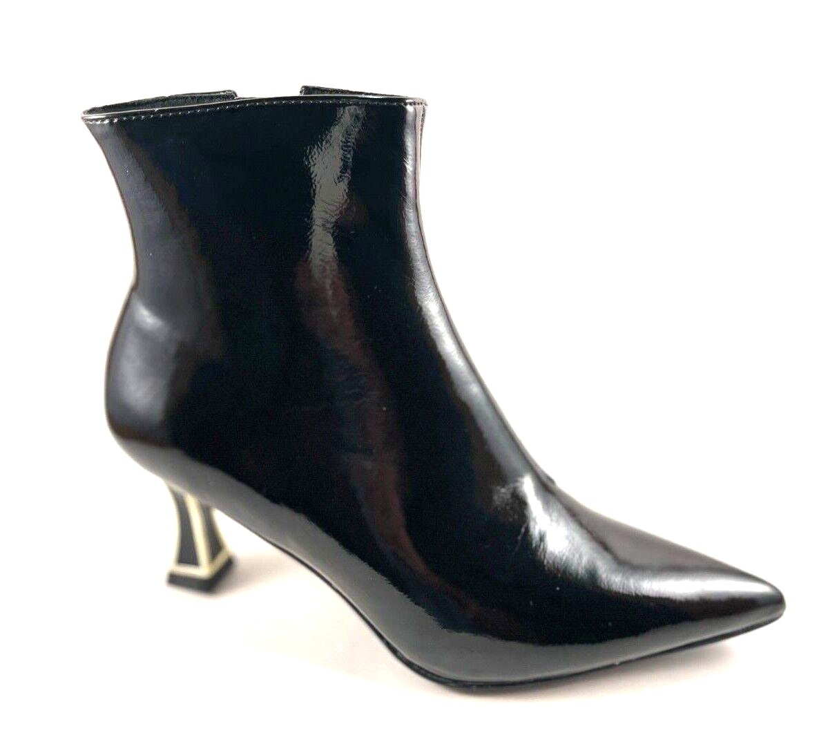 EXE Erica-311 Black Patent Pointed Toe Mid Heel Dress Ankle Bootie