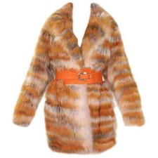 Vintage Gianni Versace Couture Red Fox Fur Coat With Leather Belt