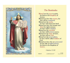 Laminated The Beatitudes Holy Prayer Card Image of Jesus on Front Catholic