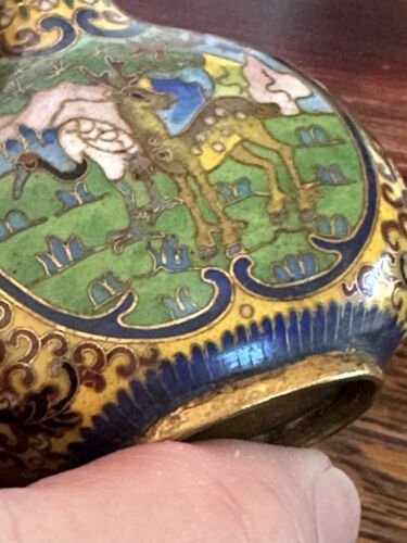 RARE COLOR Qing Chinese Cloisonne Snuff Bottle RARE Yellow Blue Gilt Bronze - Picture 11 of 20