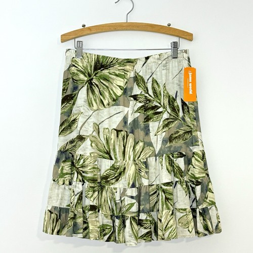 Jams World Hattie Skirt Kona Coast Olive Green Tropical Palm Leaf Print NWT L