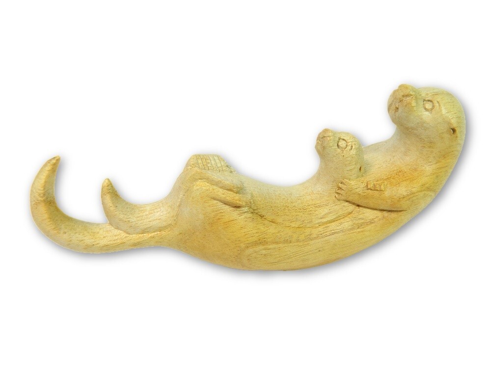 Wooden Otter Carving - Hand Carved Otters - Mother and Baby