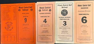 4 Stück Illinois Central Railroad Missouri, Lousiana, Fahrpläne, 1972-1978