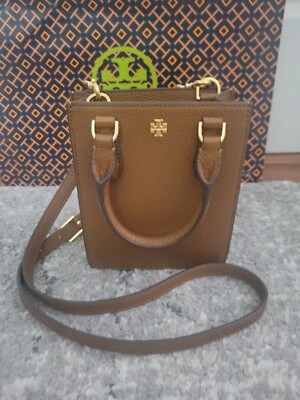 Tory Burch BLAKE Brown Bourbon Leather Mini Shopper Tote