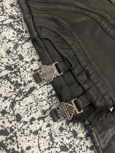 Guapi Obsidian Black Convertible Denim Chrome Buckle Jeans Size Size 30 - Picture 2 of 7