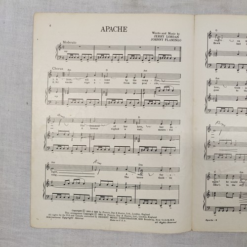 Rare 1962 Vintage APACHE by Jerry Lordan Johnny Flamingo Song Piano Music Sheet - Picture 5 of 24