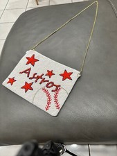 Houston Astros Glam Beaded Purse Clutch Makeup Travel Bag  Orange Blue White NEW