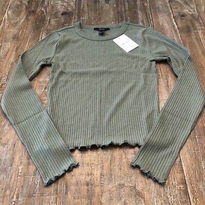 Forever 21 Women's Ribbed Knit Long Sleeve Top Green S