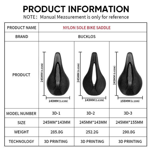 BUCKLOS MTB Road Bike Saddle 3D Printed Breathable Comfort Seat Bicycle Cushion - Picture 2 of 19