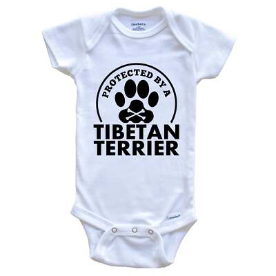 Protected By A Tibetan Terrier Funny Dog One Piece Baby Bodysuit